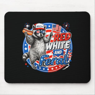 Womens Red White And Feral Usa Patriotic Racoon Mouse Pad
