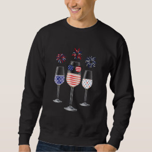 Womens Red White Blue Wine Glasses American Flag H Sweatshirt