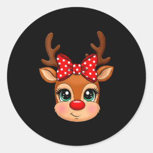 Womens Reindeer Merry Christmas Girl Boy Kids V-ne Classic Round Sticker