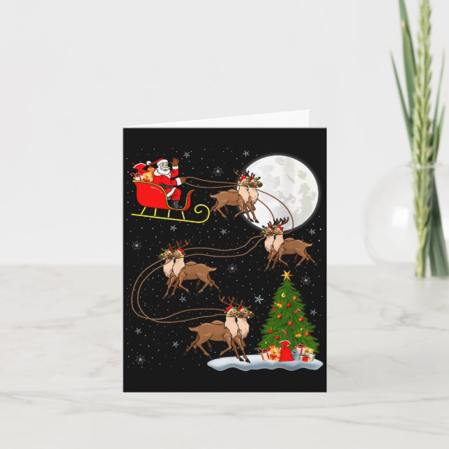 Womens Reindeer Santa Sleigh Flying Funny Magical  Card (Front)