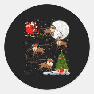 Womens Reindeer Santa Sleigh Flying Funny Magical  Classic Round Sticker