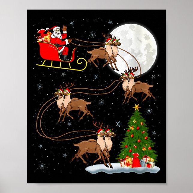 Womens Reindeer Santa Sleigh Flying Funny Magical  Poster (Front)