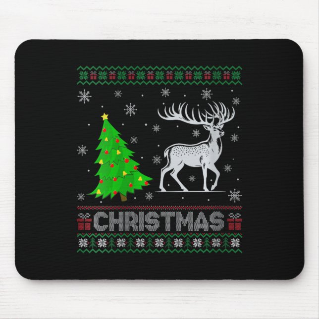 Womens Reindeer Xmas Tree Lighting Ugly Christmas  Mouse Pad (Front)