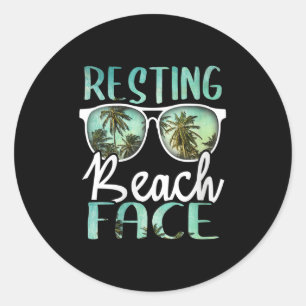 Womens Resting Beach Face Vintage Retro Funny Beac Classic Round Sticker