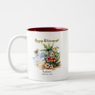 Women's Retirement Beach Aloha Flowers Party Two-Tone Coffee Mug