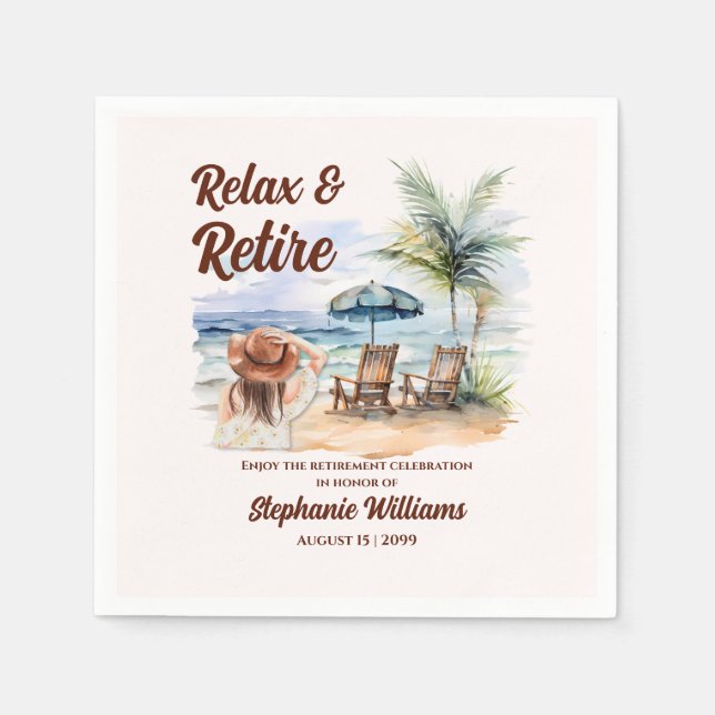 Women's Retirement Beach Chair Themed Party Napkin (Front)