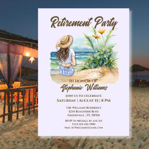 Women's Retirement Beach Theme Elegant Woman Invitation