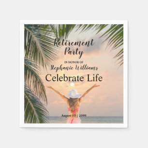 Women's Retirement Beach Themed Sunset Palm Tree Napkin