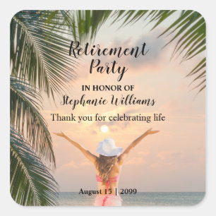 Women's Retirement Beach Themed Sunset Palm Tree Square Sticker