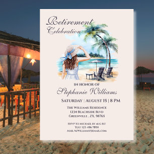 Women's Retirement Beach Themed Watercolor Invitation