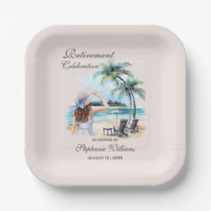 Women's Retirement Beach Themed Watercolor Paper Plate