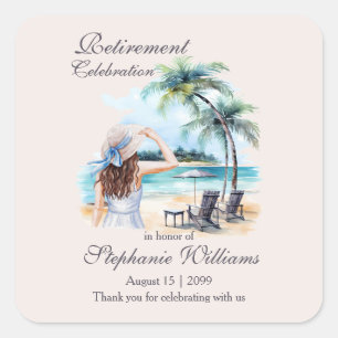 Women's Retirement Beach Themed Watercolor Square Sticker