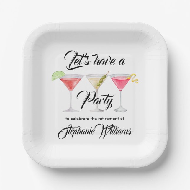 Women's retirement cocktail summer party paper plate (Front)