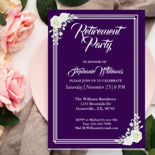 Women's Retirement Elegant Purple Floral Party  Invitation