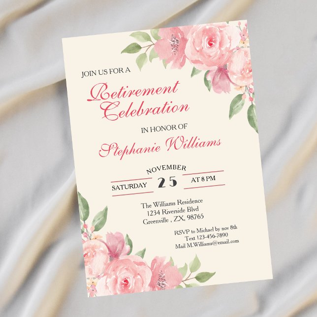 Women's Retirement Floral Elegant Rose  Invitation (Creator Uploaded)
