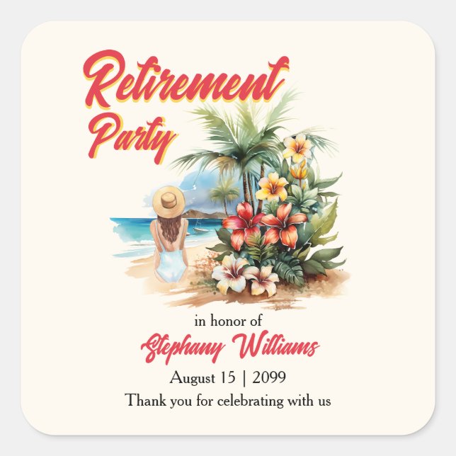Women's Retirement Party Beach Aloha Woman  Square Sticker (Front)