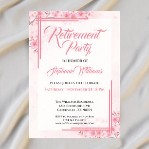 Women's Retirement Party Elegant Pink Floral  Invitation