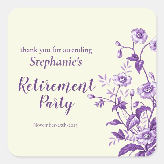Women's Retirement Party Lavender Wildflower  Square Sticker (Front)