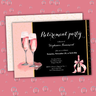 Women's Retirement Pink Black Champagne Invitation