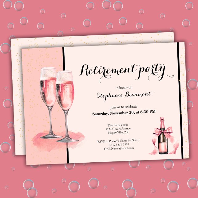 Women's Retirement Pink Cream Champagne  Invitation (Creator Uploaded)