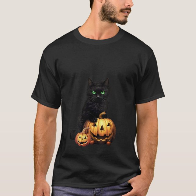 Womens Retro Black Cat Halloween Pumpkin Costume M T-Shirt (Front)