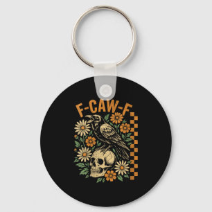 Womens Retro Black Crow F-caw-f Black Bird Skull F Key Ring