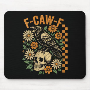 Womens Retro Black Crow F-caw-f Black Bird Skull F Mouse Pad