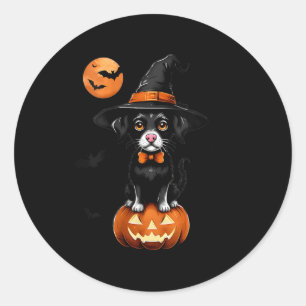 Womens Retro Black Dog Pumpkin Halloween Costume Classic Round Sticker