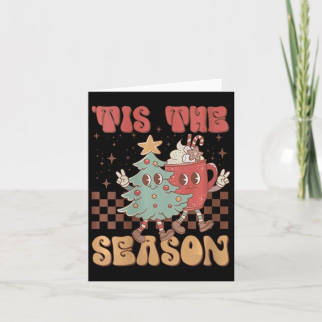 Womens Retro Christmas Tis The Season Christmas Tr Card (Front)