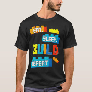 Womens Retro Eat Sleep Build Repeat Master Builder T-Shirt