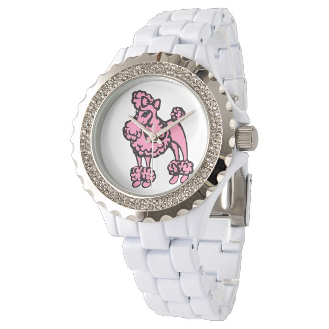 Women's Retro French Pink Poodle Watch Gift (Angled)