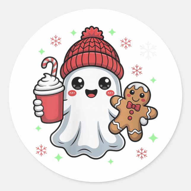 Womens Retro Ghost Beanie Christmas Holiday Xmas C Classic Round Sticker (Front)