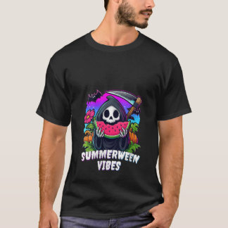 Womens Retro Ghost Summerween Vibes Watermelon Spo T-Shirt