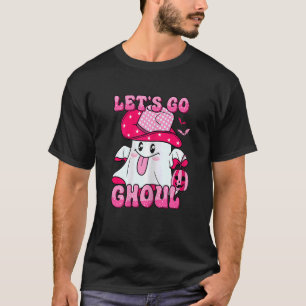 Womens Retro Groovy Let's Go Ghouls Halloween Ghos T-Shirt