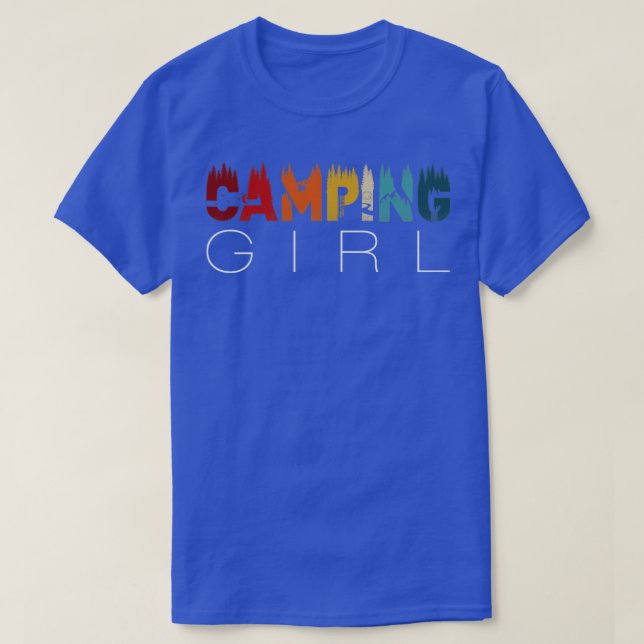 Womens Retro Hand Drawn Camping Girl Outdoor Fun G T-Shirt (Design Front)