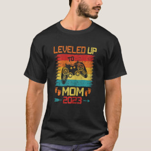 Womens Retro Levelled Up To Mum 2023 Pregnancy Rev T-Shirt