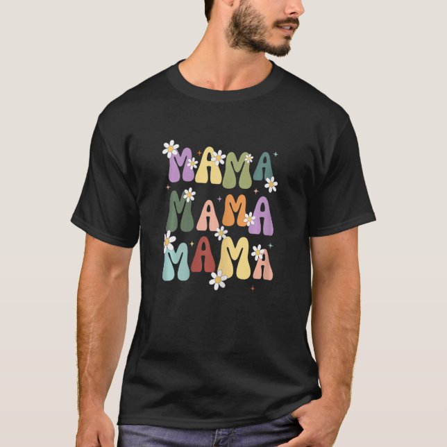 Womens Retro Mama Graphic Hippie Style With Flower T-Shirt (Front)