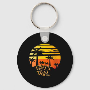 Womens Retro Palm Tree Sunset Girl Text Design Key Ring