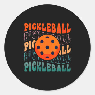 Womens retro pickleball waving style with a pickle classic round sticker