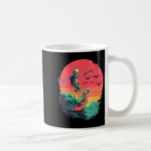 Womens Retro Surfing Skeleton Surfer Riding Wave Coffee Mug