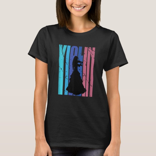 Women's Retro Violin Player Women Distressed Orche T-Shirt (Front)