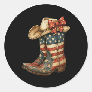 Womens Retro Western Cowboy Boots Cowgirl American Classic Round Sticker
