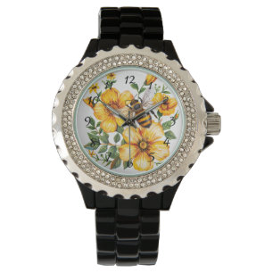 Women's Rhinestone Bumblebee Floral Watch