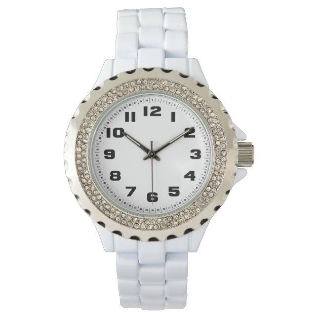 Women's Rhinestone White Enamel Watch (Front)
