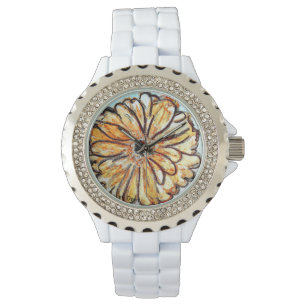 Women's Rhinestone White Enamel Watch Gerbera Café