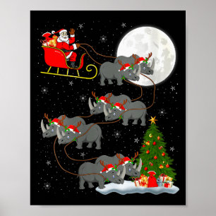 Womens Rhino Santa Sleigh Flying Funny Magical Chr Poster