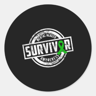 Womens Ribbon Green Mental Health Survivor Awarene Classic Round Sticker
