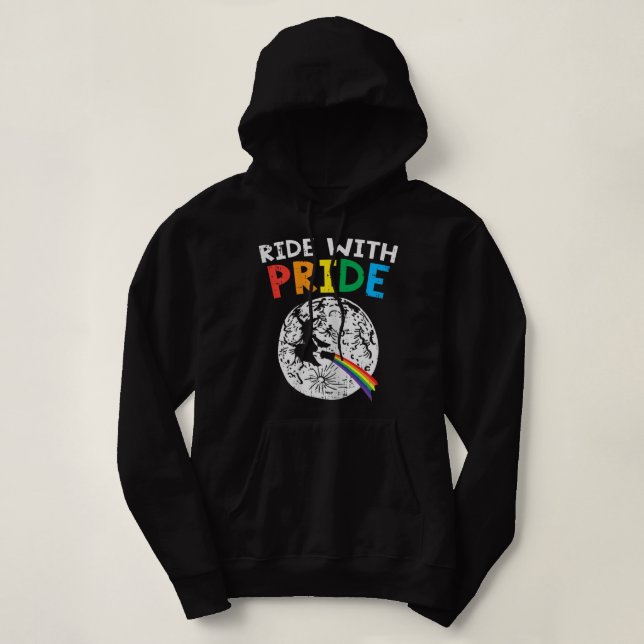 Womens Ride With Pride LGBT Lesbian Witch Gay Rain Hoodie (Design Front)