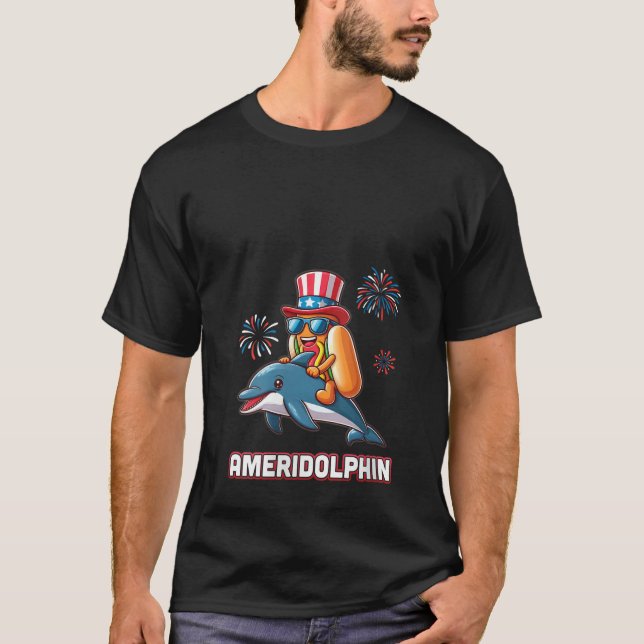 Womens Riding Dolphin Fireworks AMERIDOLPHIN Indep T-Shirt (Front)