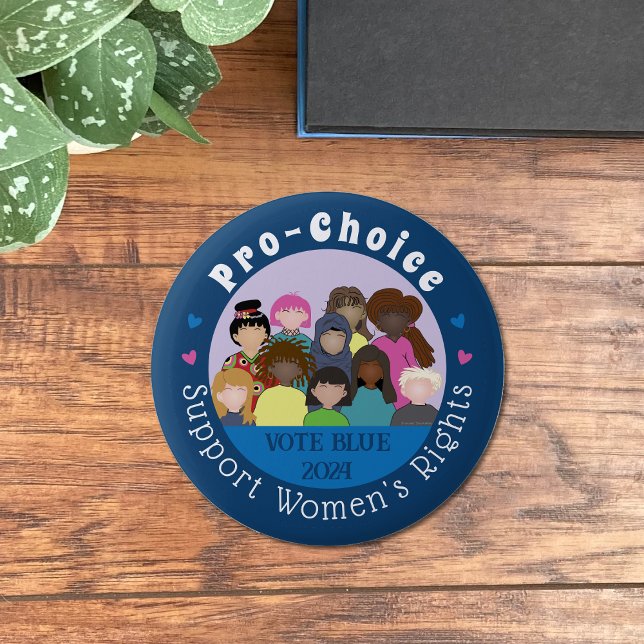 Women's Rights Blue Round Button (Pro-Choice round blue pin button .)
